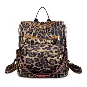 Sac à Dos Femme INSFITY - Leopard Marron - Cuir PU - Multi Poches - Grande Capacité