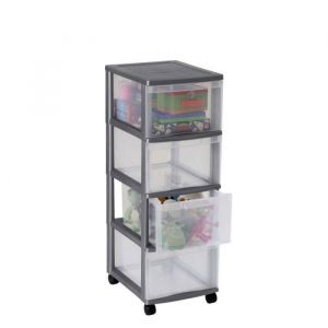 Tour de rangement en plastique 4 tiroirs avec roues SUNDIS OPTIMO