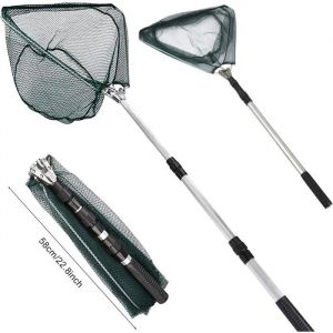 Épuisette de pêche télescopique pliable 180 cm avec manche adaptée à la pêche à la carpe et à la truite
