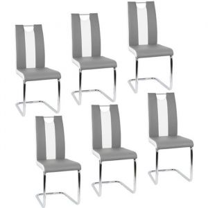 FIRNOSE Lot de 6 Chaises de Salle &agrave; Manger avec Assise rembourr&eacute;e et Pi&egrave;tement chrom&eacute; - en Simili cuir GRIS