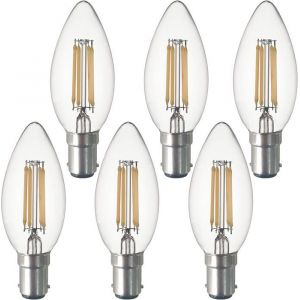 Lot de 6 ampoules LED B15 Ba&iuml;onnette &agrave; filaments vintage bougie C35 sans scintillement &agrave; vis &ndash; 4 W (&eacute;quivalent 40 W) 420 lm