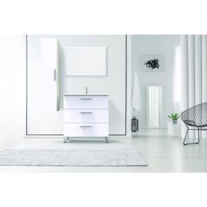 Meuble à poser Ondée - PALLAS - 80 cm blanc - 3 tiroirs - plan céramique simple vasque