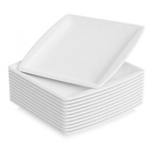 12pcs Assiettes à Dessert 21cm Porcelaine Vaisselles Assiette à Gâteau Carré Plat Service de Table Malacasa Série BLANCE