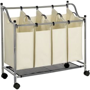 SONGMICS Panier/Chariot à Linge sur 4 roulettes avec 4 Sacs Amovibles Corbeille à Linge à la Lessive Robust 4 x 35 L LSF005S
