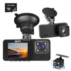 Dashcam Voiture 1080P Avant Arri&egrave;re 3 Cam&eacute;ras Lens 1080P HD Camera Embarqu&eacute;e Voiture Dash Cam Angle 170&deg; Enregistrement Nuit