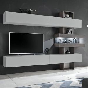 Ensemble Meuble Tv Tokyo 250cm Gris & Chêne - Paris Prix - Salon - Contemporain - 5 porte(s) - Aspect bois