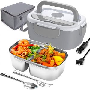 Bo&icirc;te Repas &Eacute;lectrique Chauffante 1.5L 80W Portable Inox 12V/24V Voiture Camion Et 220V Maison Bureau Avec Sac Isotherme Et
