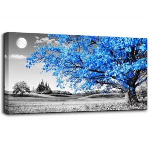 Tableau Decoration Murale Salon Grand Tableaux Arbre De Vie BleuVintage Nature Paysage Impression Sur Toile 60x120cm DIY cadre