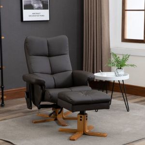Fauteuil relax massant avec pouf fauteuil de relaxation pivotant &agrave; 360&deg; dossier inclinable 80 x 86 x 99 cm marron