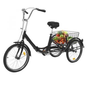 Tricycle Pliant 20 Pouces (Noir) -  V&eacute;lo &agrave; 3 Roues 20 -  V&eacute;lo en Acier &agrave; Haute Teneur en Carbone - Tricycle Portable pour Adulte