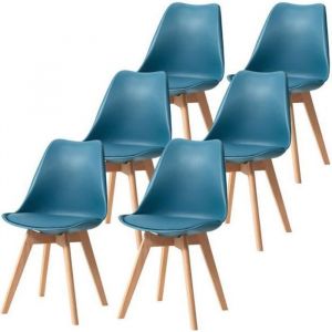 Lot de 6 Chaises - Scandinaves - Chaises de Salle à Manger - Pieds en Bois - Bleu