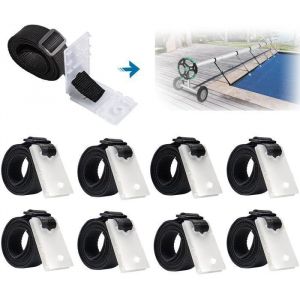 8 Pcs Kit Enrouleur Fixation pour bache Solaire de piscine Sangles de Couverture Solaire Sangles de Fixation Pinces Boucles