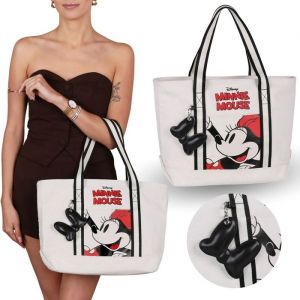 Minnie Mouse Disney BEIGE Sac &agrave; bandouli&egrave;re pour femmes GRAND shopper avec porte-cl&eacute;s JEUNE