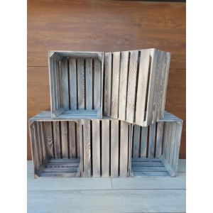 Caisse bois - PYXIDAS - Caisses En Bois Massif - 50x40x30 cm - Lot de 5 - Gris