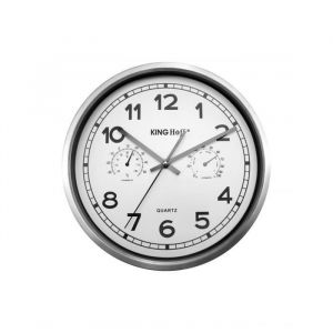 Horloge Murale - Inox - 30 cm - Thermom&egrave;tre - Hygrom&egrave;tre - Design Scandinave Moderne