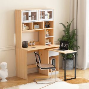 Table de Bureau dordinateur avec rangement -bureau enfant dangle - 1 tiroirs - Décor Bois Scandinave blanc 180cm
