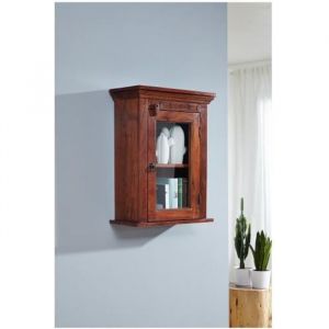 Petite vitrine murale - Bois massif dacacia laqu&eacute; (Nougat) - Style colonial - OXFORD #1002