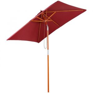 Parasol Parasol Déporté Balcon Bois Sapin 3 Niveaux Rouge Vin 200x150x235cm Pour Jardin Terrasse(Sans socle)