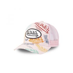 Vondutch Casquette Trucker Brand Homme - Trucker - Filet Rigide - Blanc  Rose - Visi&egrave;re Arrondie