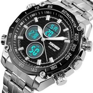 Montre Homme de marque 2021 Sport quartz acier etanche  Num&eacute;rique et Analogique Double affichage