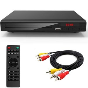 Mini Lecteur DVD pour TV filaires - Port USB 2.0 Multi-Format DVD/CD/MP3/JPEG PAL/NTSC int&eacute;gr&eacute; T&eacute;l&eacute;commande C&acirc;ble AV Inclus -Noir