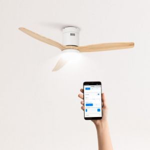 Ventilateur de plafond - Create - Avec lumi&egrave;re - Silencieux - &Oslash;132cm - Blanc/Effet bois clair