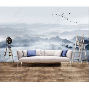 Papier Peint Panoramique Tapisserie Murales Montagne Pic Nuage Brouillard Nature Zen Art 300x210cm Soie Geant Mural Salon Chambre