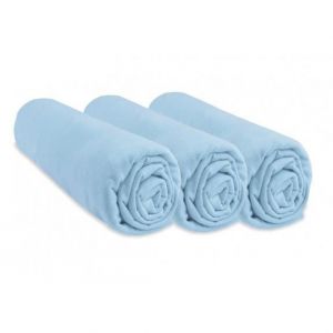 Lot de 3 Draps housse Jersey coton 40x80 Ciel - EASY DORT - B&eacute;b&eacute; - Gar&ccedil;on - Bleu ciel - Rectangulaire