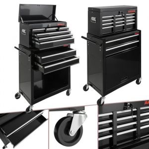 AREBOS Servante d’atelier 9 tiroirs  Coffre à outils mobile verrouillable  Acier robuste  Roues avec frein – Noir