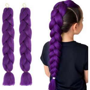 Lot de 2 Perruques Violette Enfant et Femme - D&eacute;guisement Cosplay Halloween Kpop - Cadeau pour Filles et Femmes