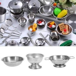 25pcs jouets de cuisine en acier inoxydable sans danger ustensiles de cuisine pour les enfants ABI