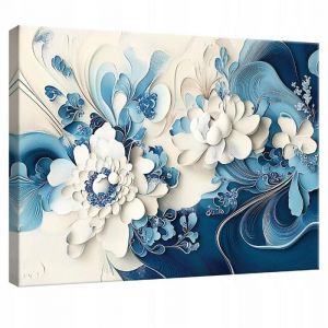 Impression sur Toile Abstrait Fleurs Moderne Bleu 60x40 cm XXL Tableau D&eacute;coration Deco Murale Intiss&eacute;e pour Salon Chambre Cuisine