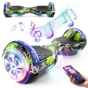 hoverboard 6.5 cadeaux pour enfants  lumière LED bluetooth tout terrain Charge maximale 70KG autonomie 7-8km vert et gris