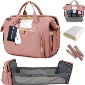 Sac de Messager &agrave; Langer pour B&eacute;b&eacute; Grande Capacit&eacute; Sac &agrave; Couches Imperm&eacute;able Lit de B&eacute;b&eacute; Pliable de Voyage Sac de VoyageRose