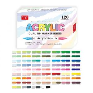 120 Couleur Feutre Acrylique &agrave; Double PointeMarqueur Peinture Acrylique avec Pointe Extra Fine de 07 mmPermanent Stylo Peinture