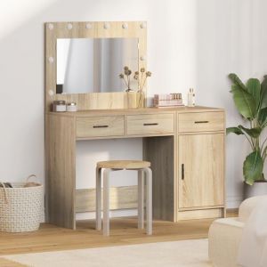 Moderne Set de coiffeuse 2 pcs avec LED en bois dingénierie chêne Sonoma @FR(167467)