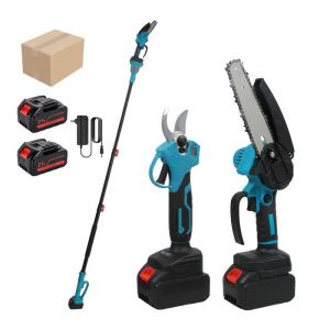 Mini Tronconneuse 6 Pouces avec Perche Telescopique 2m + Secateur Electrique 40mm3 en 1 &Eacute;lagueuse sur Perche avec 2xBatterie Makita
