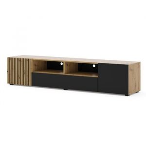 Meuble TV - BB LOISIR - AURIS - Noir/chêne artisan - 200x42x42 cm - Commode sur pied