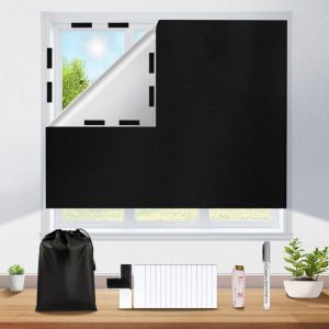 Store Occultant sans Percage 200x150cm Store pour  Store Fenetre Thermique avec Velcro Tissu Isolant Thermique Intérieurs Noir