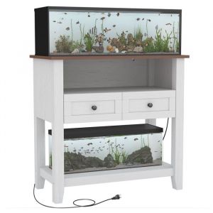 Meuble d&rsquo;aquarium 75-110 L avec station de frais charge 300kg Tiroirs et rangements ouverts poissons reptiles Blanc