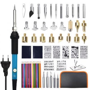 Kit de pyrogravure sur bois de 62 pi&egrave;ces 60W Fer &agrave; souder &agrave; temp&eacute;rature r&eacute;glable 200-450 ℃ pour Li&egrave;geCuirGravureSculpture Bois