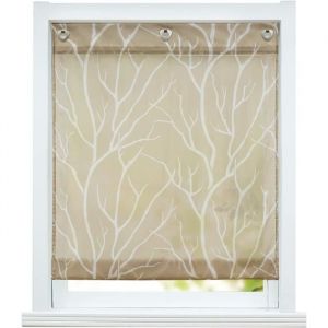 Store enrouleur bateau romain sans percage Avec crochets en U pour cuisine L-H 80x140cm -Crochet en U branche blanche &agrave; fond marron