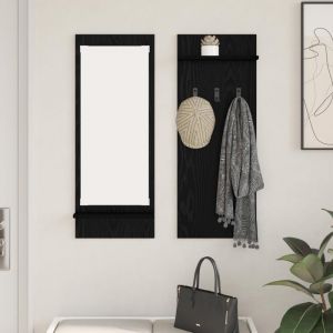 Moderne Porte-manteau mural - Portant &agrave; V&ecirc;tements avec &eacute;tag&egrave;re avec stockage avec miroir Ch&ecirc;ne Noir 70 x 10 x 90 cm@FR(82234)
