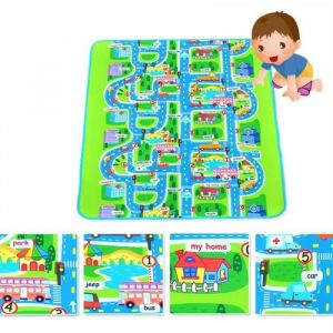 Tapis de Jeu Circuit Voiture de Course Tapis de Sol Rectangle G&eacute;ant pour B&eacute;b&eacute; Enfant Tapis Pique-nique
