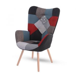 MEUBLES COSY Fauteuil Scandinave Chaise de Loisirs en Tissu Patchwork, Pieds en Bois de Hêtre,Pour Salon,Chambre,Salle à manger