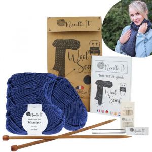 Kit Tricot d&eacute;butant : &Eacute;charpe en Laine Bleu - DIY - Id&eacute;e Cadeau