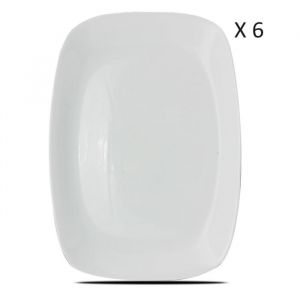 Lot de 6 assiette plate &agrave; dessert plat de service rectangulaire en verre - Longueur 21.7 x Profondeur 16.3 cm