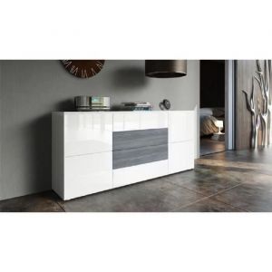 Buffet blanc mat et façade avola anthracite mat et blanc laqué
