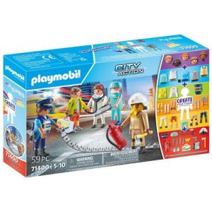 PLAYMOBIL My Figures H&eacute;ros du quotidien - 71400 - Police pompier m&eacute;decin secours - City Action - 5 ans - 59 pi&egrave;ces