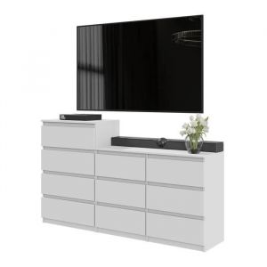 Commode GABRIEL – 10 tiroirs (6+4) – H 92/70 cm L 160 cm P 33 cm (Blanc)